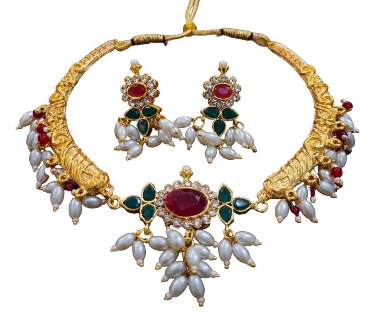 VINAYAK CREATIONS Gold-Plated Rajasthani Rajputi hasli Bridal Jewellery Stone Pearl Necklace Set with Earrings for Women and Girls Gift For Women & Girls (gold) (B0D2RS7219) Amazon Price History, Amazon Price Tracker