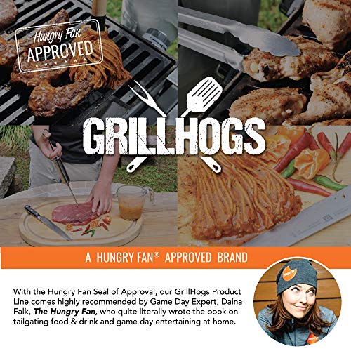 GRILLHOGS Barbecue Grill Tongs, 16 Inch 2 Pack, Best Metal Kitchen Tongs for Cooking and Grill Accessories, Stainless Steel + Oak Wood BBQ Tongs