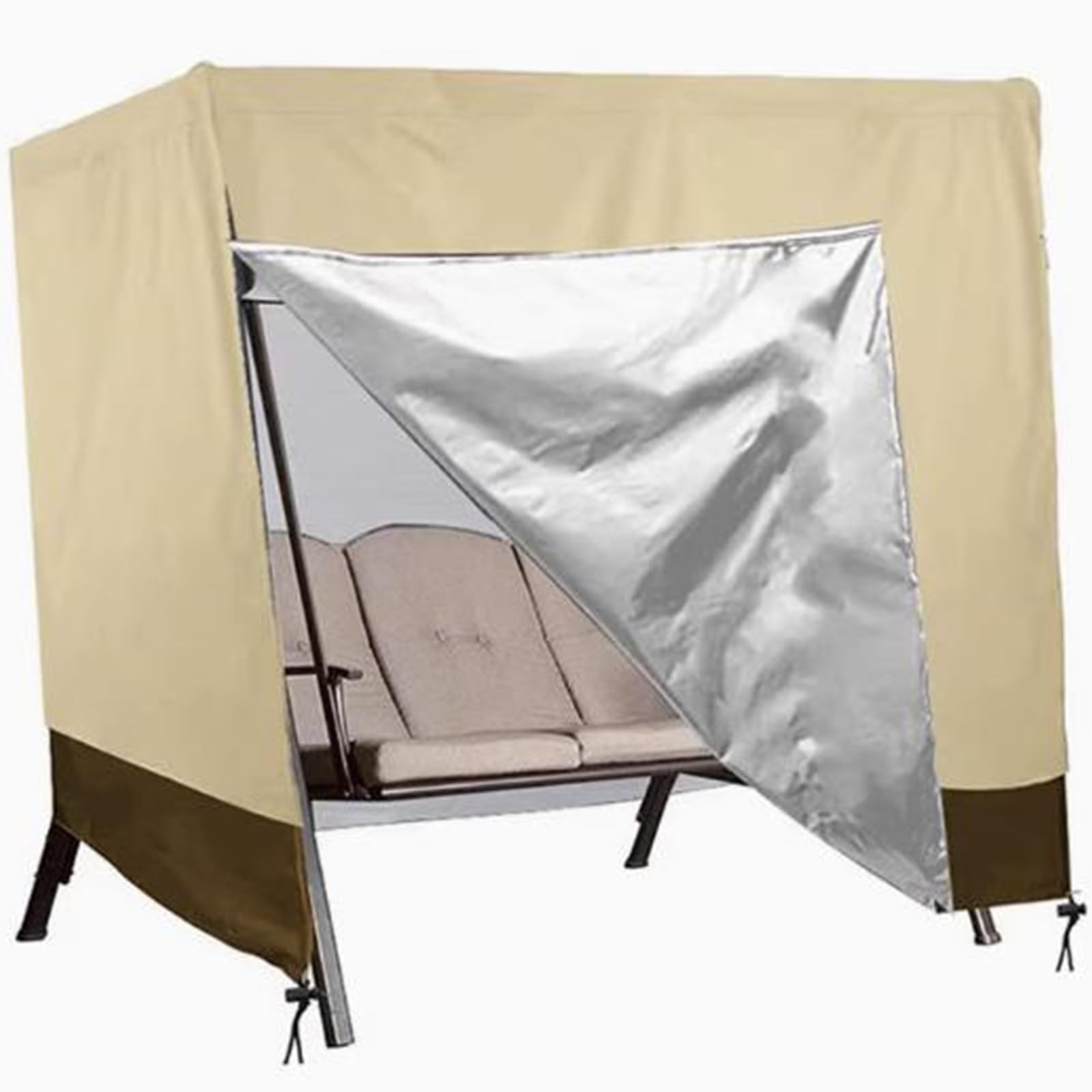 Copertura Dondolo 3 Posti, Copri Dondolo 3 Posti Impermeabile, Tessuto Oxford 210D, coprisedile per Altalena da Esterno, Anti-UV(Beige,220x125x170cm)