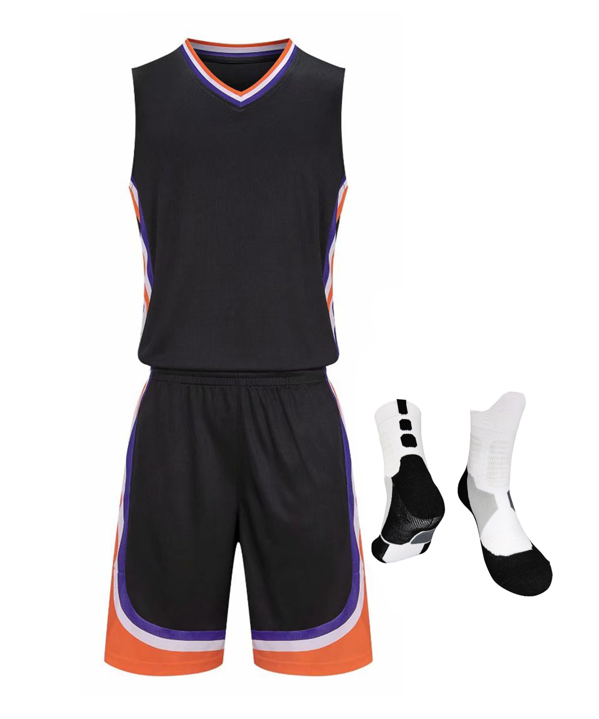 Boys Girls Basketball Jersey Shirt and Shorts with Matching Basketball Socks