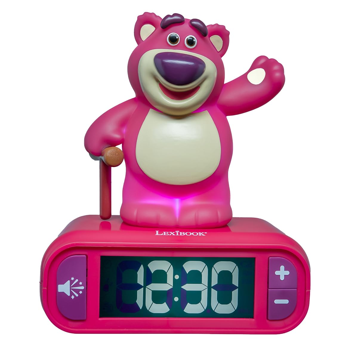 Lexibook, Disney Toy Story, Budzik nocna lampka Lotso, Postać świecąca, Efekty dźwiękowe, Wybór alarmów, Podświetlany ekran LCD, Funkcja drzemki, Fioletowy, RL800TS1LXB