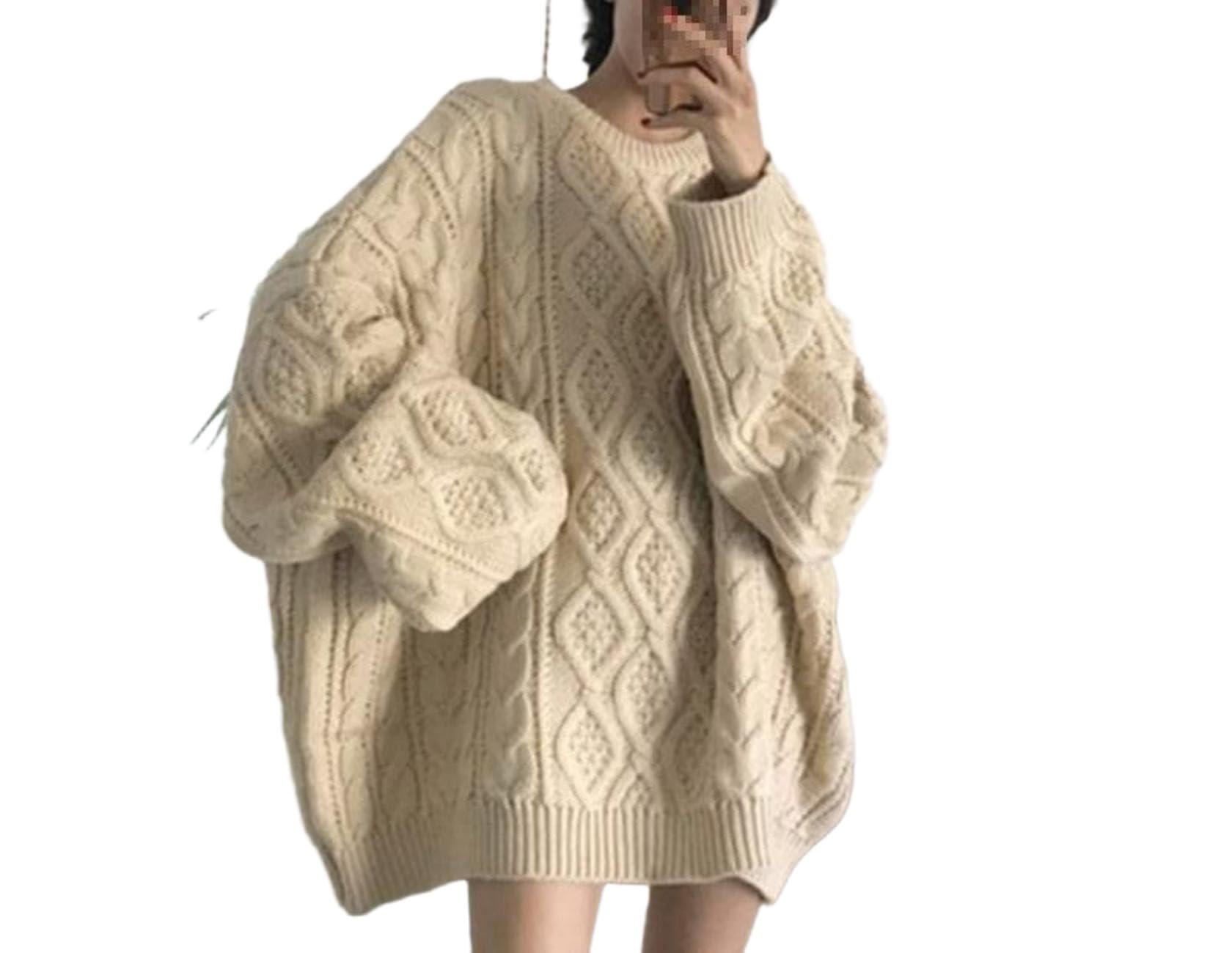 Apvirdy Women Oversized Sweater Trendy Crew Neck Cable Knit Sweater Drop Shoulder Long Sleeve Fall Winter Sweater Outfits