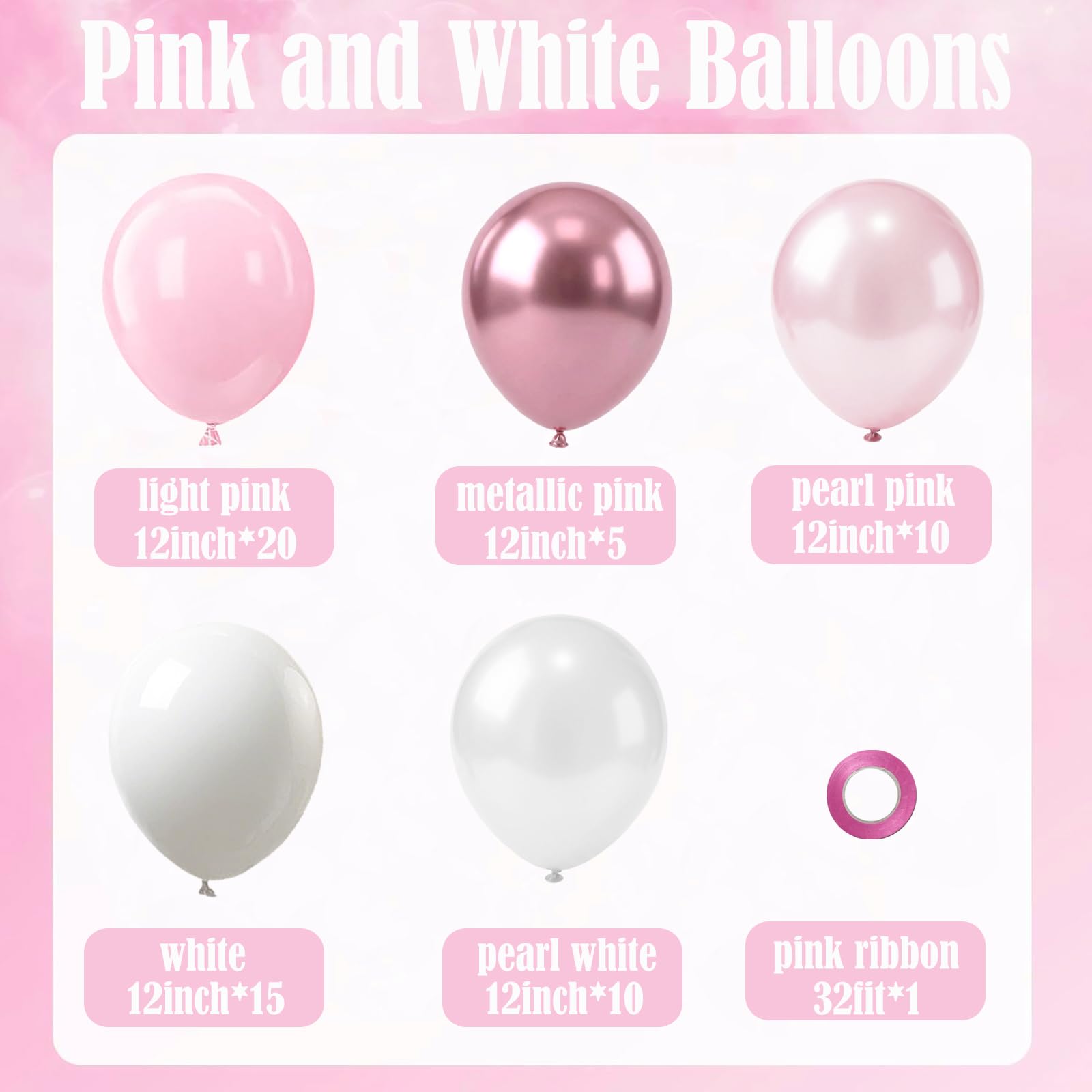 Rosa Luftballons, 60 Stück, 30,5 cm, metallisch, hellrosa und perlweiß, Luftballons für Geburtstag, Hochzeit, Babyparty, Brautparty, Party-Dekorationen