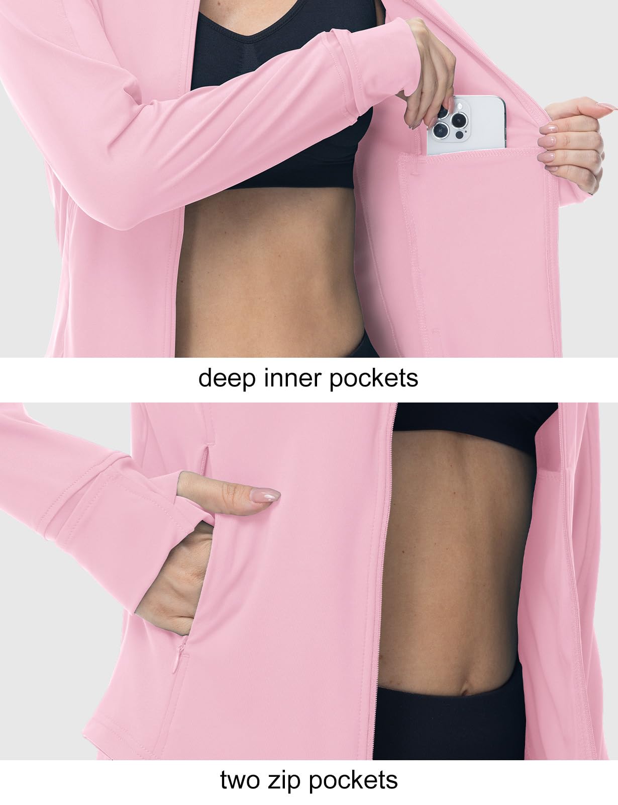 BGOWATU Women's Workout Jacket Lightweight Zip up Running Athletic Jackets with Thumb Holes — view 7