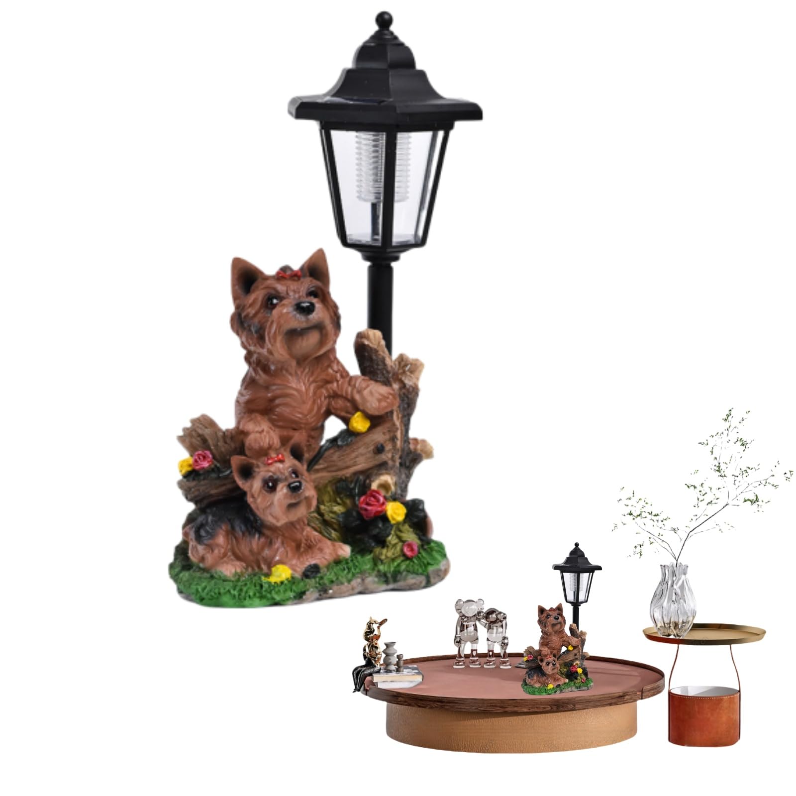 Statua di cane con luce solare, statua da giardino per cane con luce - Figurina d'arte da giardino con luce solare - Decorazione animale, figurina da collezione per patio esterno
