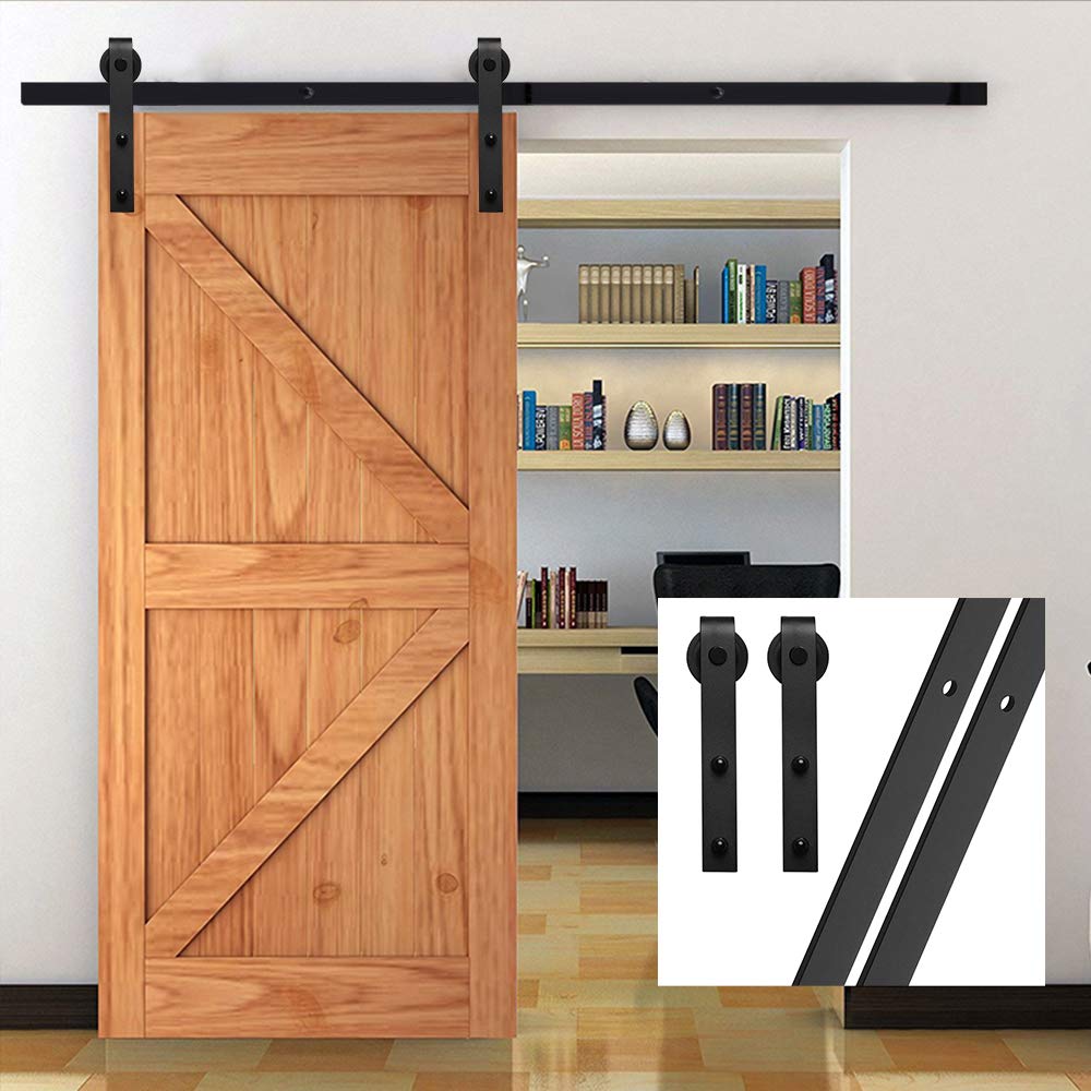 GIFSIN 12.6FT/383cm Sliding Barn Door Hardware Kit for Single Door, J-Shaped Hanger