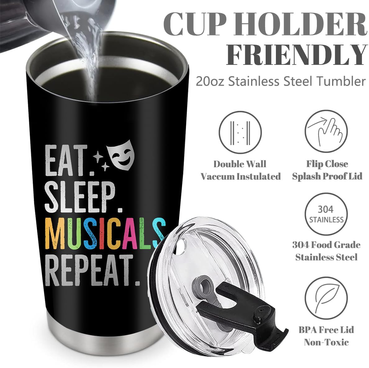 Theater Tumbler for Girls & Women, Broadway Theater Gifts, 20oz Travel Coffee Mug - Image 3