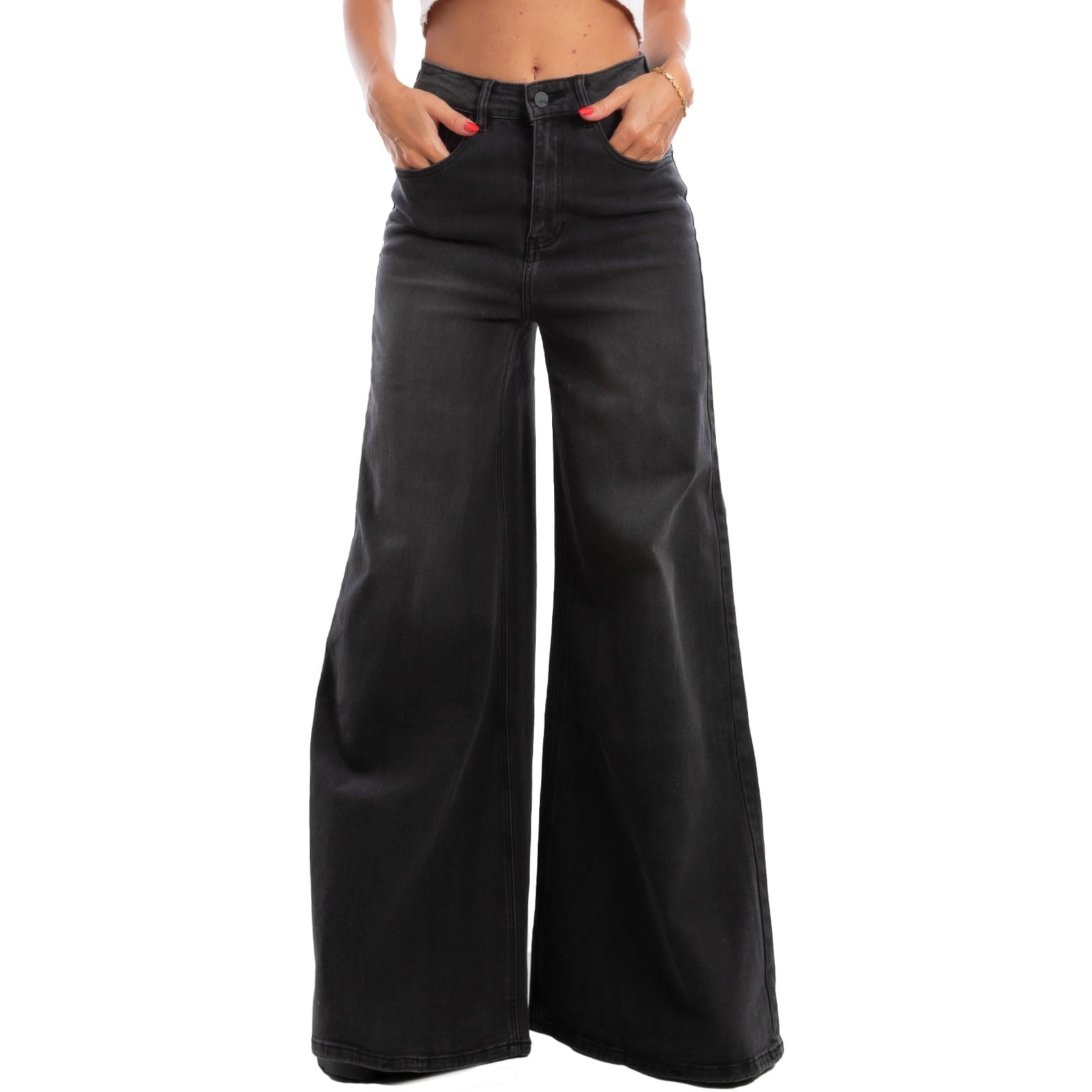 Toocool Jeans Donna Flare Pantaloni Denim Zampa Larghi Baggy Vita Alta RM2301B