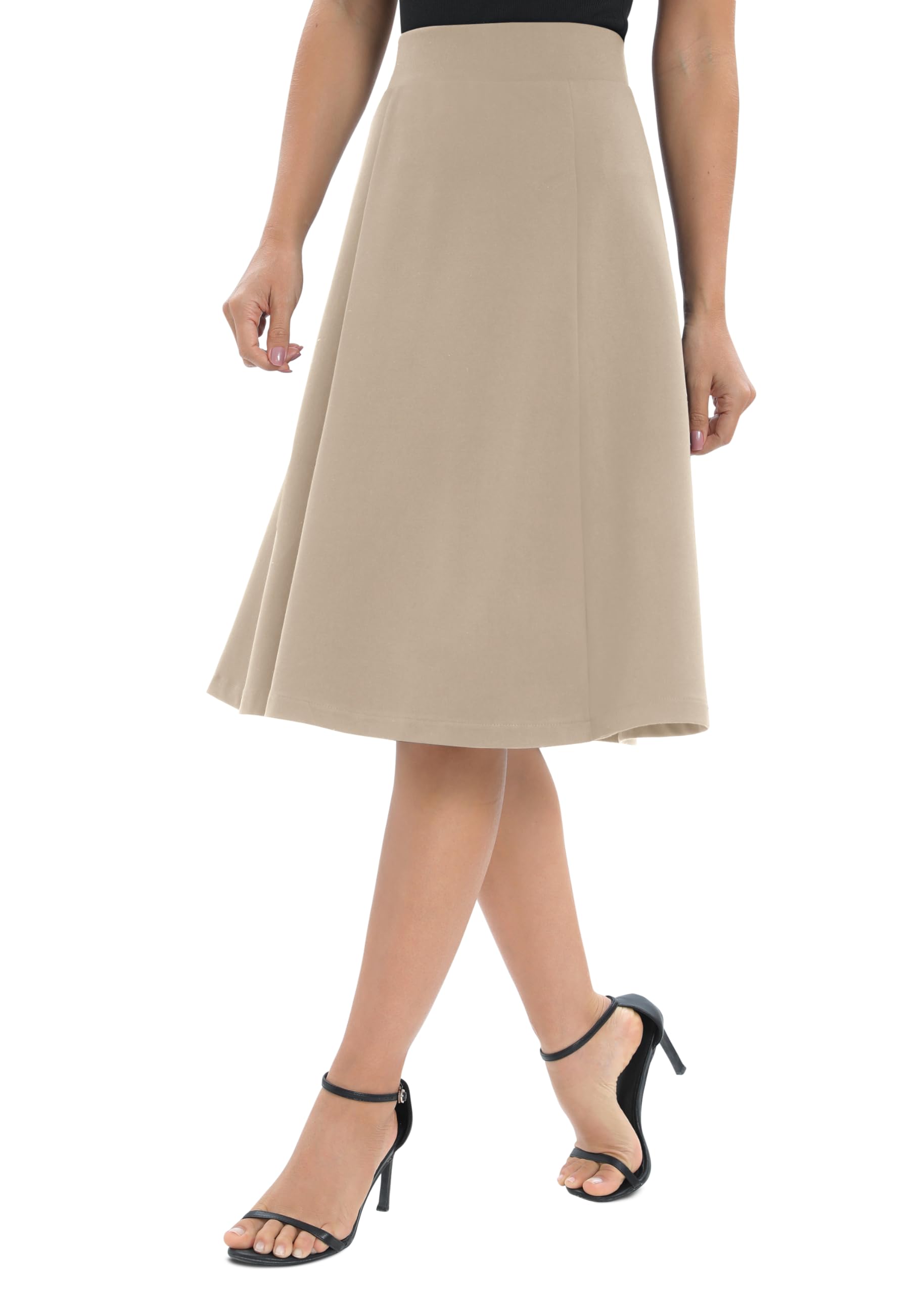 Urban CoCo Women's A-Line Elastic High Waist Flare Work Midi Knee Length Stretchy Skirt