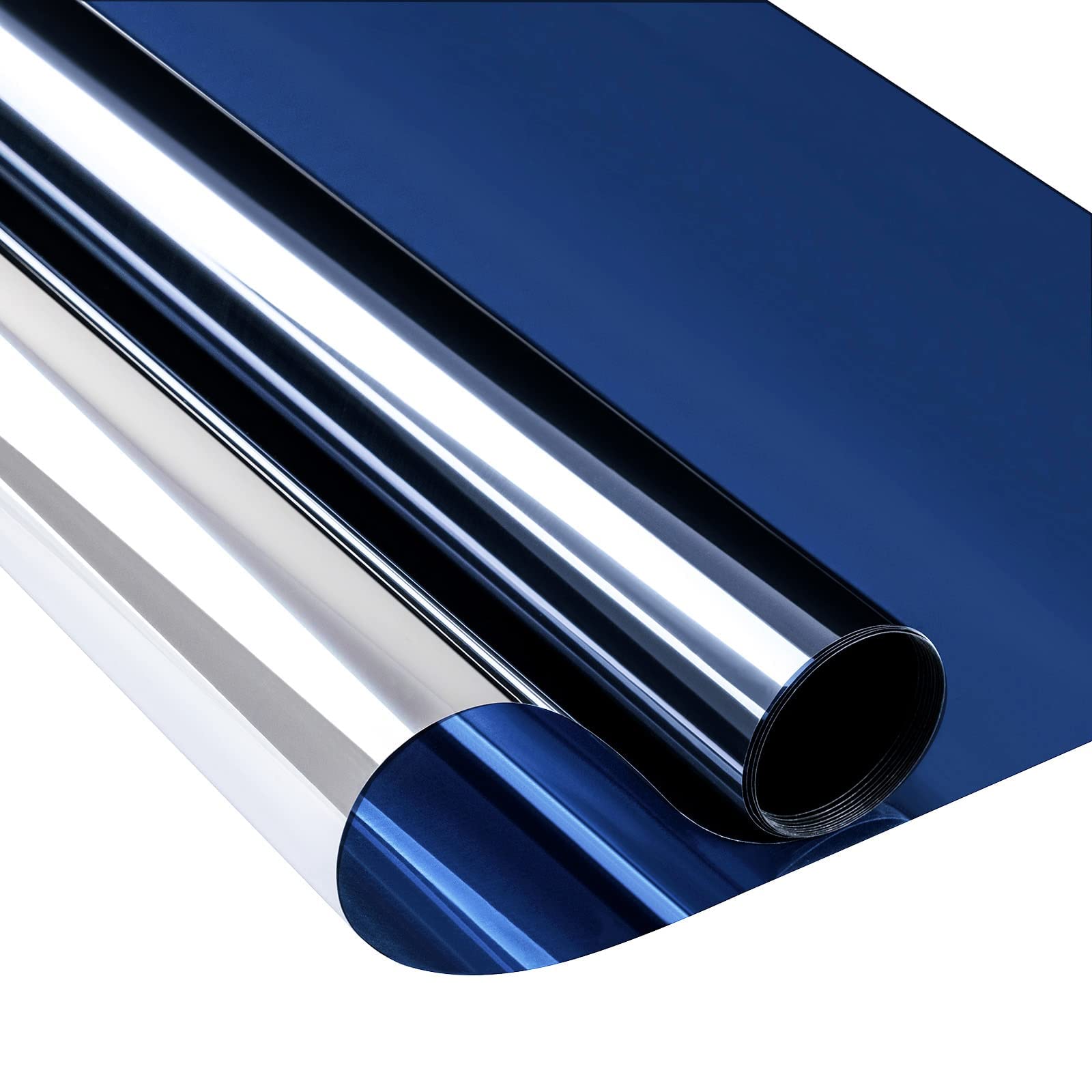 One Way Window Film Privacy, Reflective Mirror Window Tint Film UV Blocker, Self Static Cling No Glue Anti Glare, Heat Reducing for Home, Office, 40x200cm (Blue Silver)