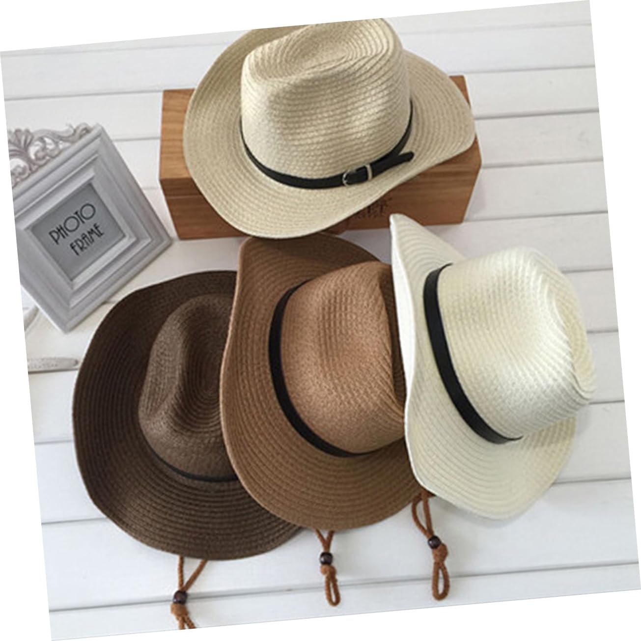 CALLARON 2pcs Men Wide Brim Straw Hat Foldable Sun Beach Cap for Adults Lightweight Breathable for Gardening Camping and Outdoor Activities Beige