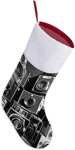 Retro Cool Camera Collection Christmas Stockings with Hanging Buckle Classic Large Stockings Fireplace Xmas Hanging Stocking Decorations Santa