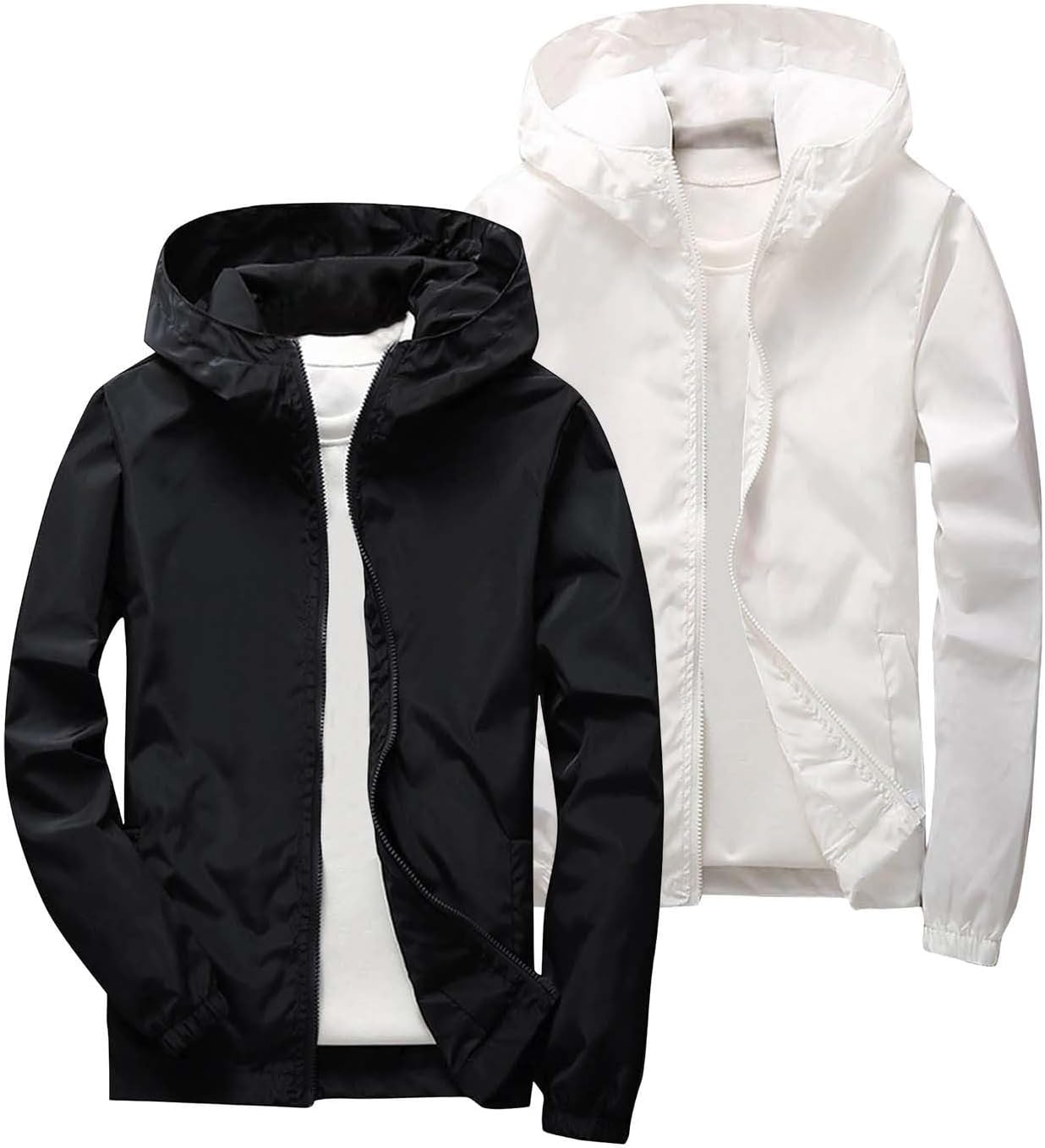 2 Pack Boys Waterproof Hooded Windbreaker Full Zip Rain Jacket Girls Plain Classic Lightweight Hiking Hoodie Outerwear Kids