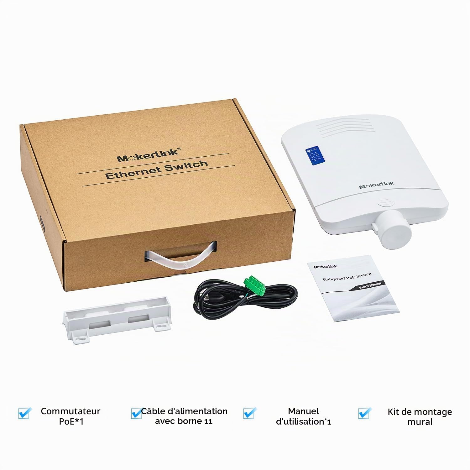 MokerLink Commutateur réseau Gigabit PoE 10 ports, 8 Gigabit PoE, 2 Gigabit SFP, 96 W IEEE802.3af/at, IP65 Weatherproof Plug and Play