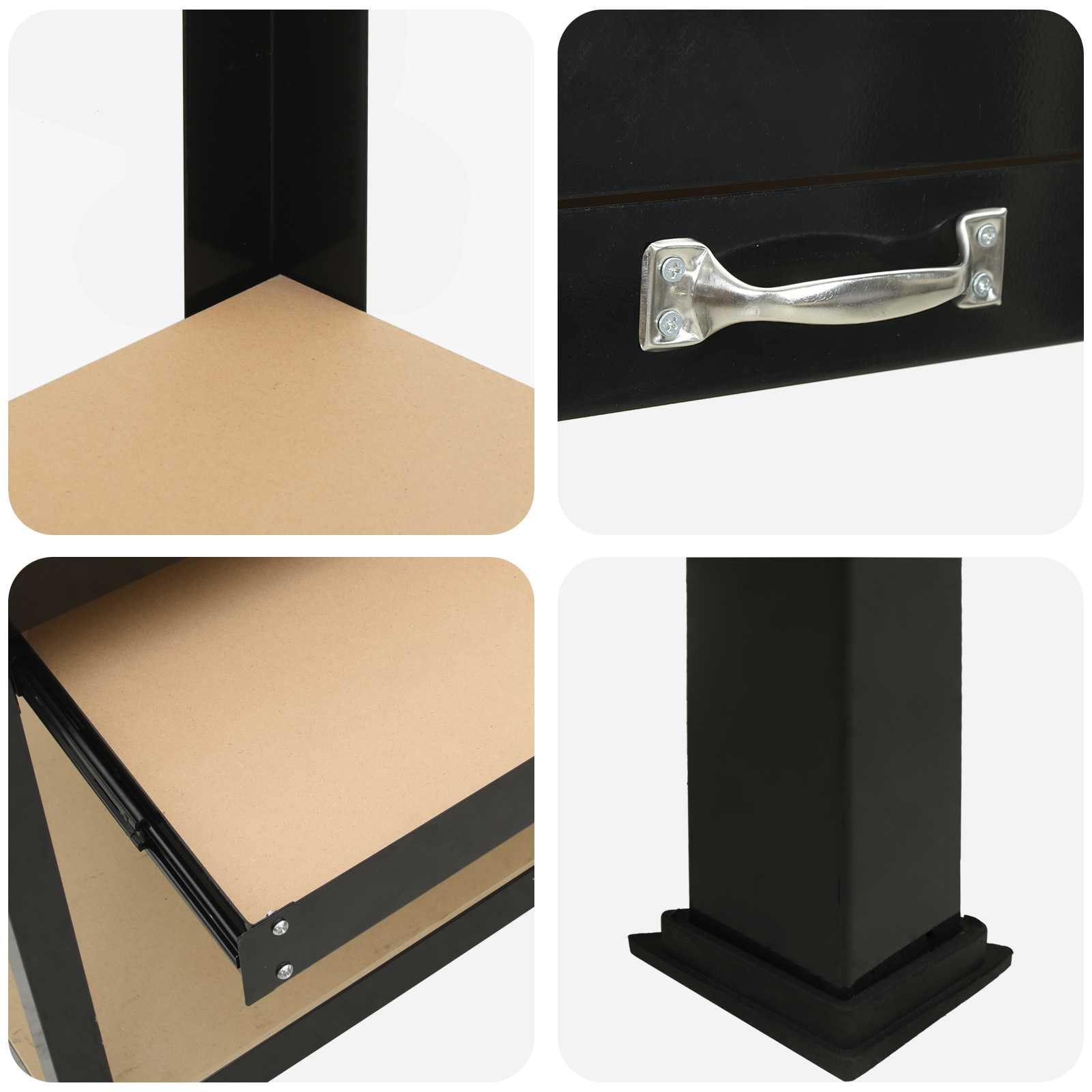 Banco de trabajo negro 114 x 54 x 91 cm de madera contrachapada y metal con cajón, pared perforada y estantes para taller, garaje y sala de ocio