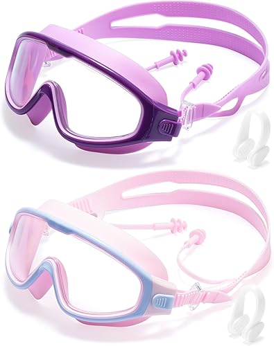 Miniatura 11 de Swim Goggle Kids,Leak-Proof,Anti-Fog Pool Glasses,Wide View Swimming Goggles for 3-14,With Ear Plugs and Nose Clip Rosado/Verde,Negro -,Color