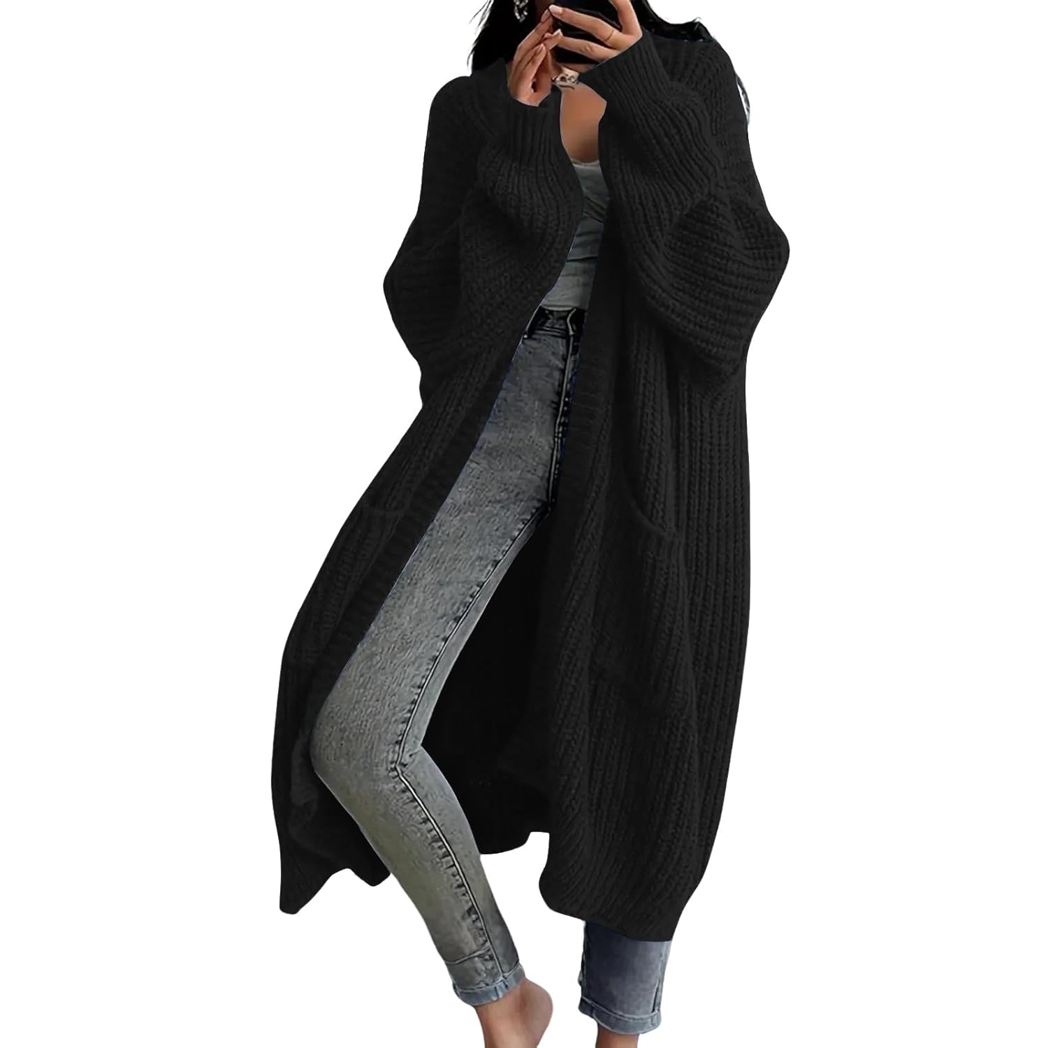 Cardigan Sweater for Women Knit Plus Sweater Fall Winter Long Sleeve Plain Warm Cardigan Long Chunky Coat with