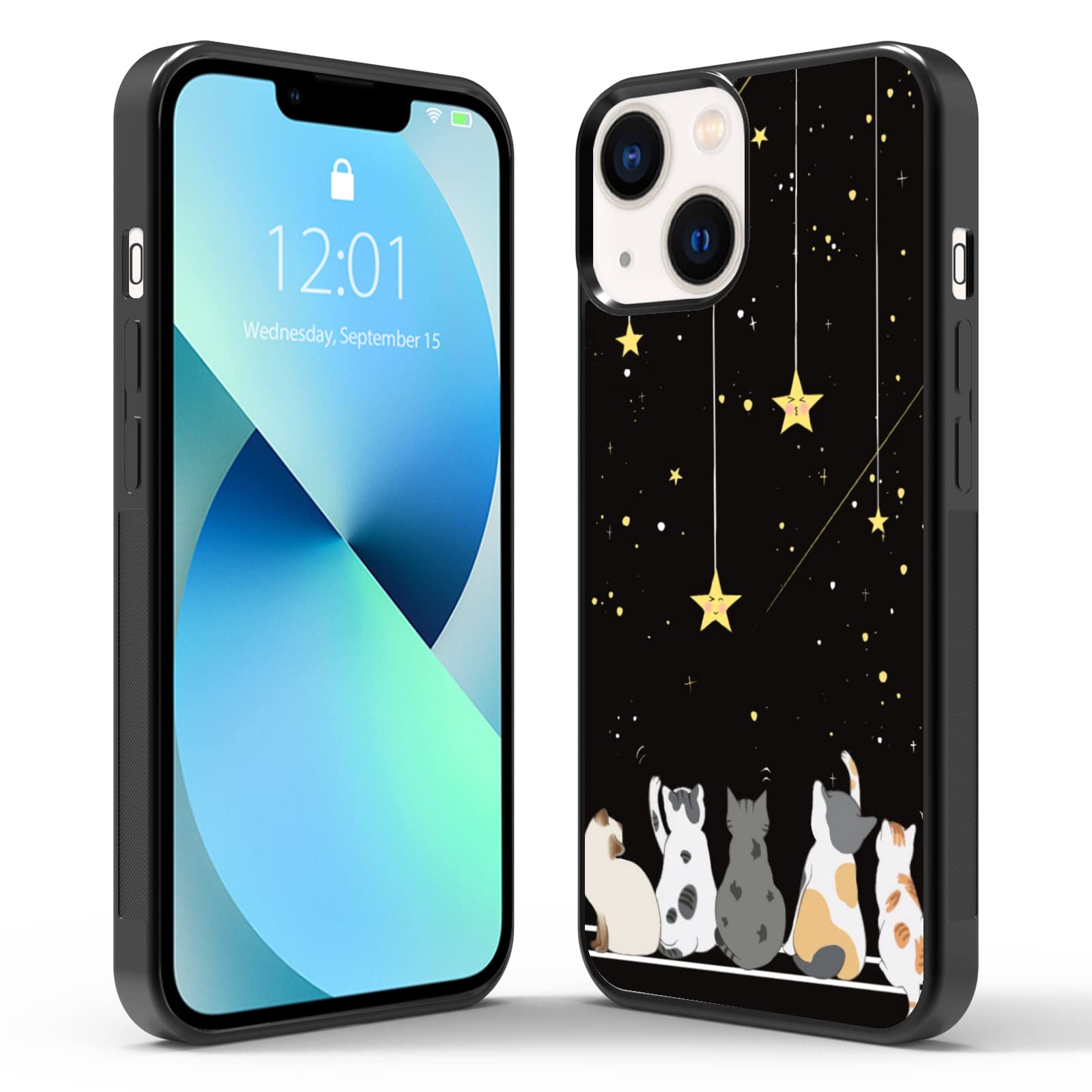 Cute Cat Phone Case iPhone 13/14 - 6.1 Inch Yellow Cat Pattern iPhone Case, Non-Slip Pattern Design and Shock Absorption, Soft Silica Gel Frame