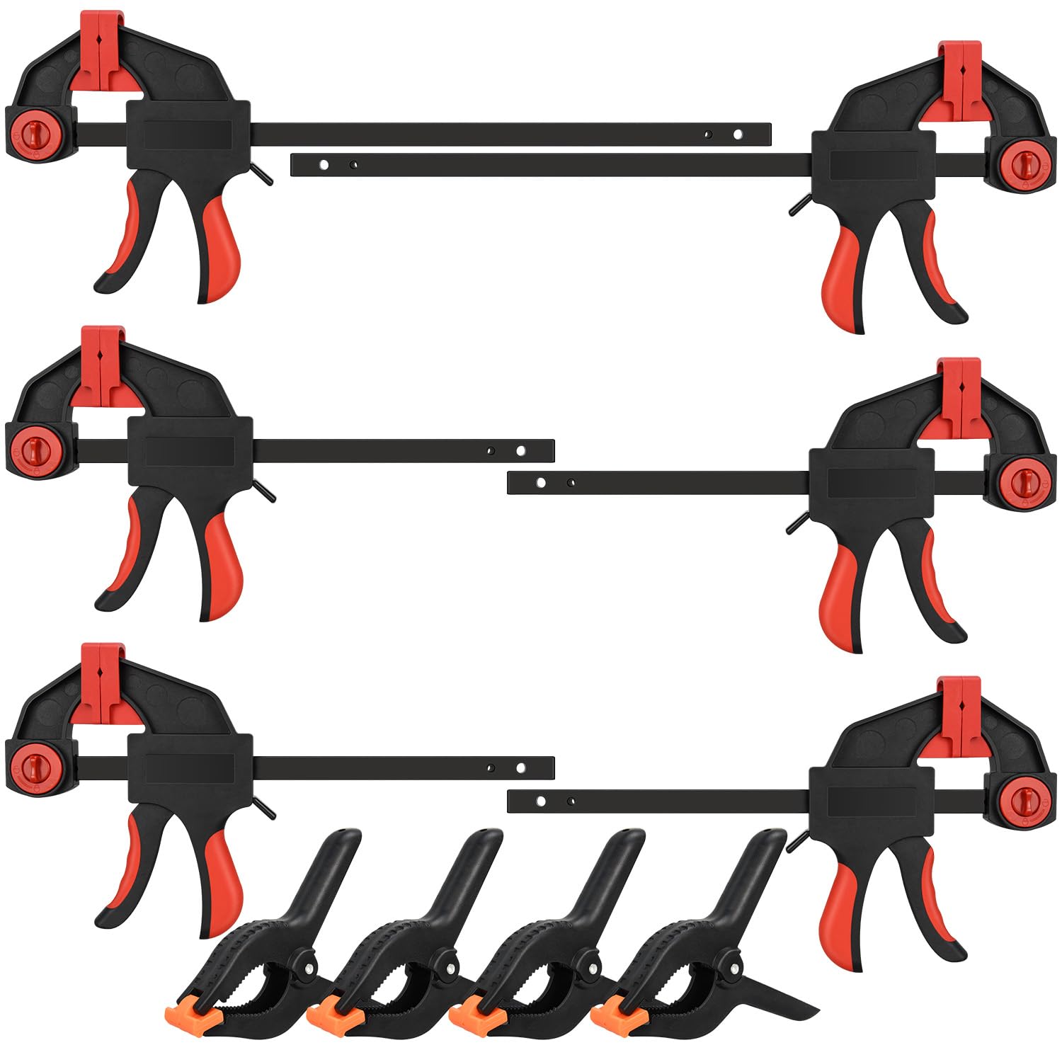 2pcs 12" and 4pcs 6" Bar Clamps and 4pcs 6" Spring Clamps for Woodworking, Quick Release F Clamp with 150lbs Load Limit
