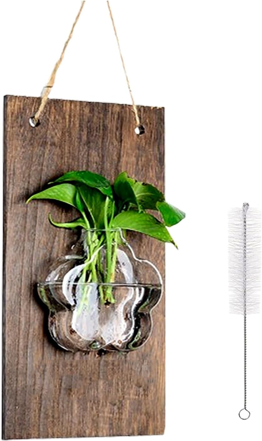 Wall Hanging Propagation Station with Wooden Stand, with2PCS Hangers Hanging Kit Test Tube planters Desktop Plant Terrarium Flower Vases Water Planting Air Containers Holder for Home Office(A)