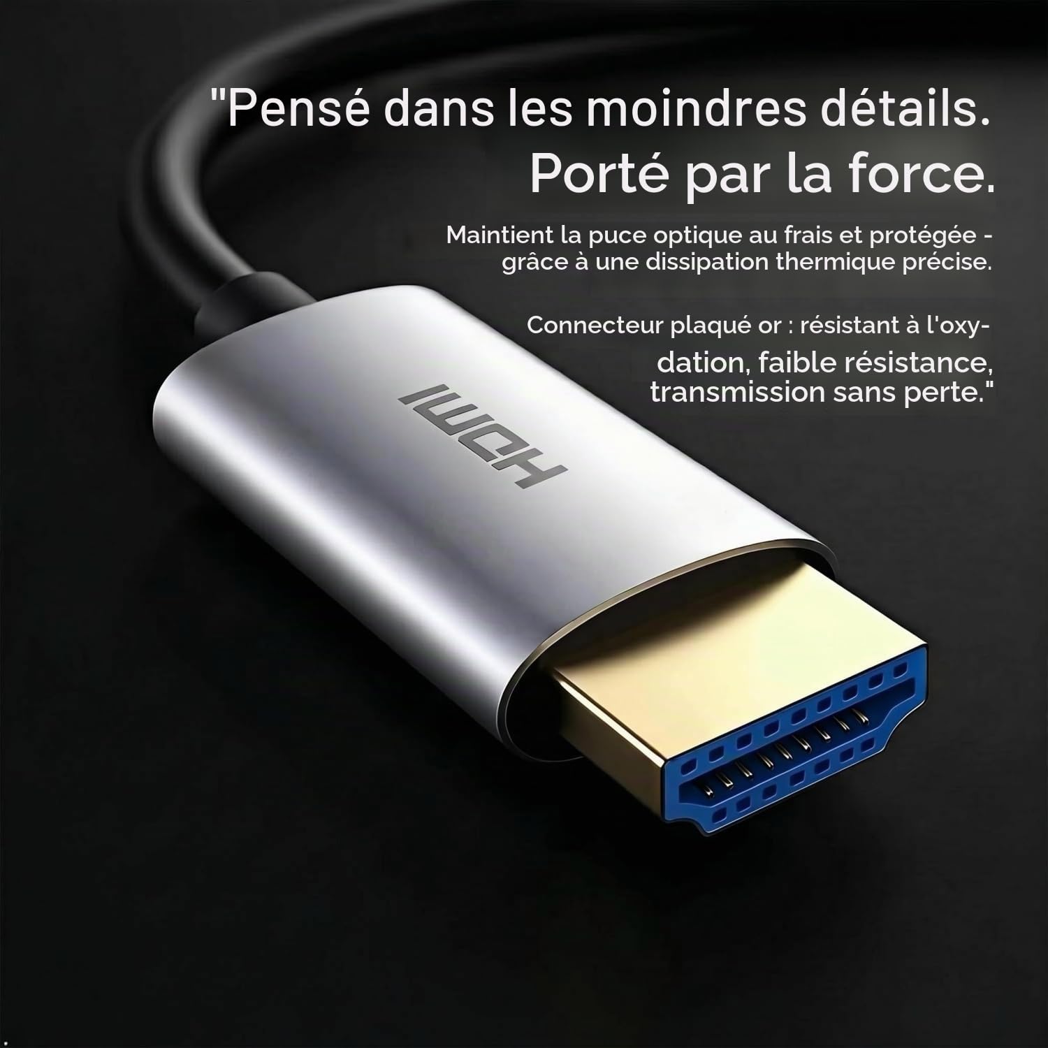 20m Câble HDMI fibre optique 4K@60Hz – Câble HDMI 2.0 optique 18 Gbps, HDR10, 4:4:4, HDCP 2.2, fin et flexible – Pour gaming, home cinéma, TV/projecteur