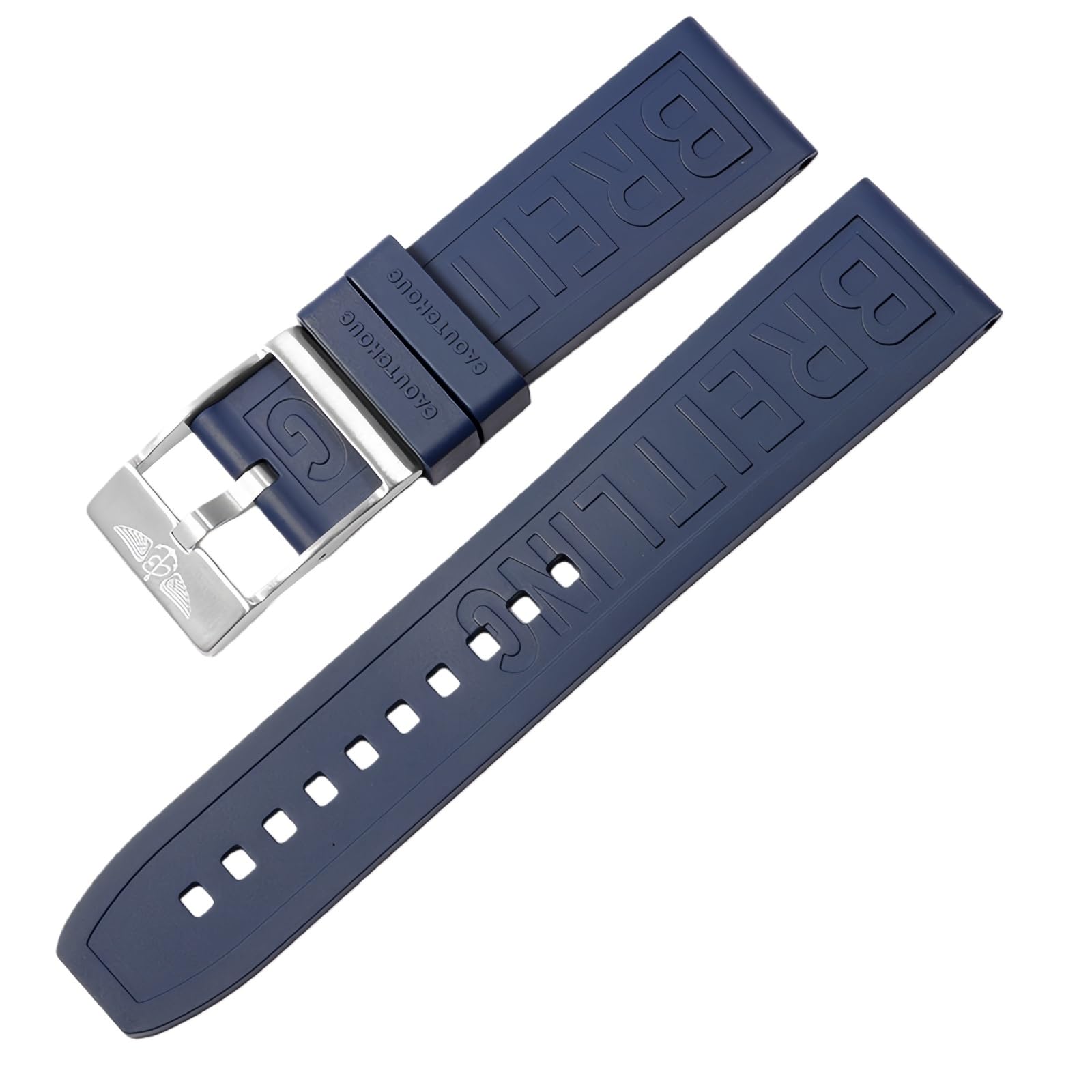 ROUHO Sweatproof Silicone Wristband Replacement Watchband Durable Rubber Watch Strap for Breitling Superocean Avenger-Deep Blue + Silver Buckle 22mm