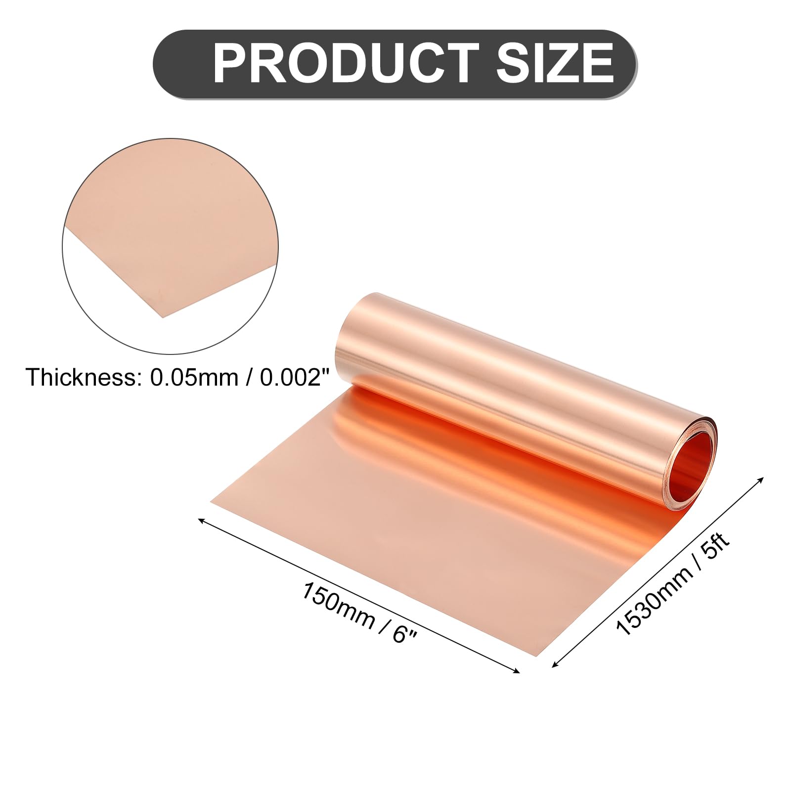 Amazon | uxcell 純銅板ロール 0.05mm 29Ga厚 T2銅板 1530mm×150mm/5