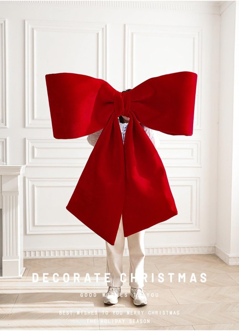特大の赤いベルベットのクリスマスリボン、特大のクリスマスオーナメント、クリスマスツリーの飾り、お店の装飾。 (85CM)