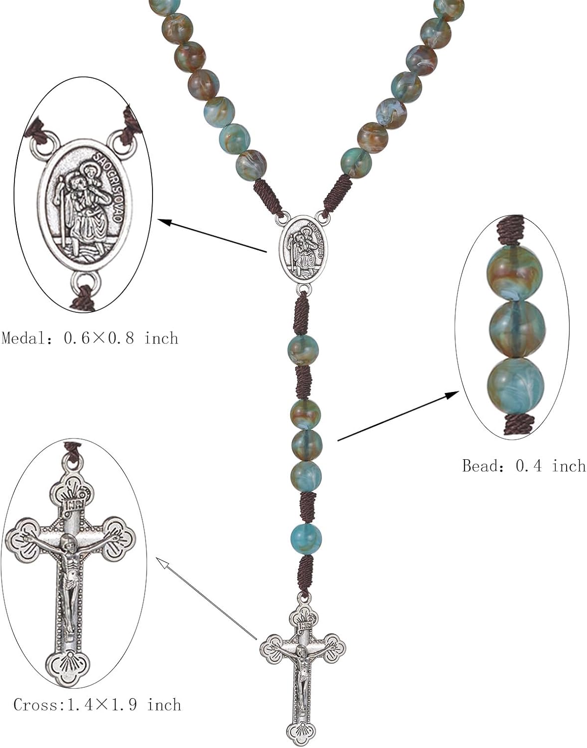 10mm Brown Beads Catholic Rosary Handmade Braided Rosaries with Curcifix Cross and Holy Mary Medal Amulet Rosary Beads Necklace for Women Men - Image 7