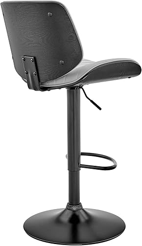 Miniatura 6 de Armen Living Brock - Taburete de bar moderno giratorio de altura ajustable de piel sintética gris y madera negra con base negra para encimera de