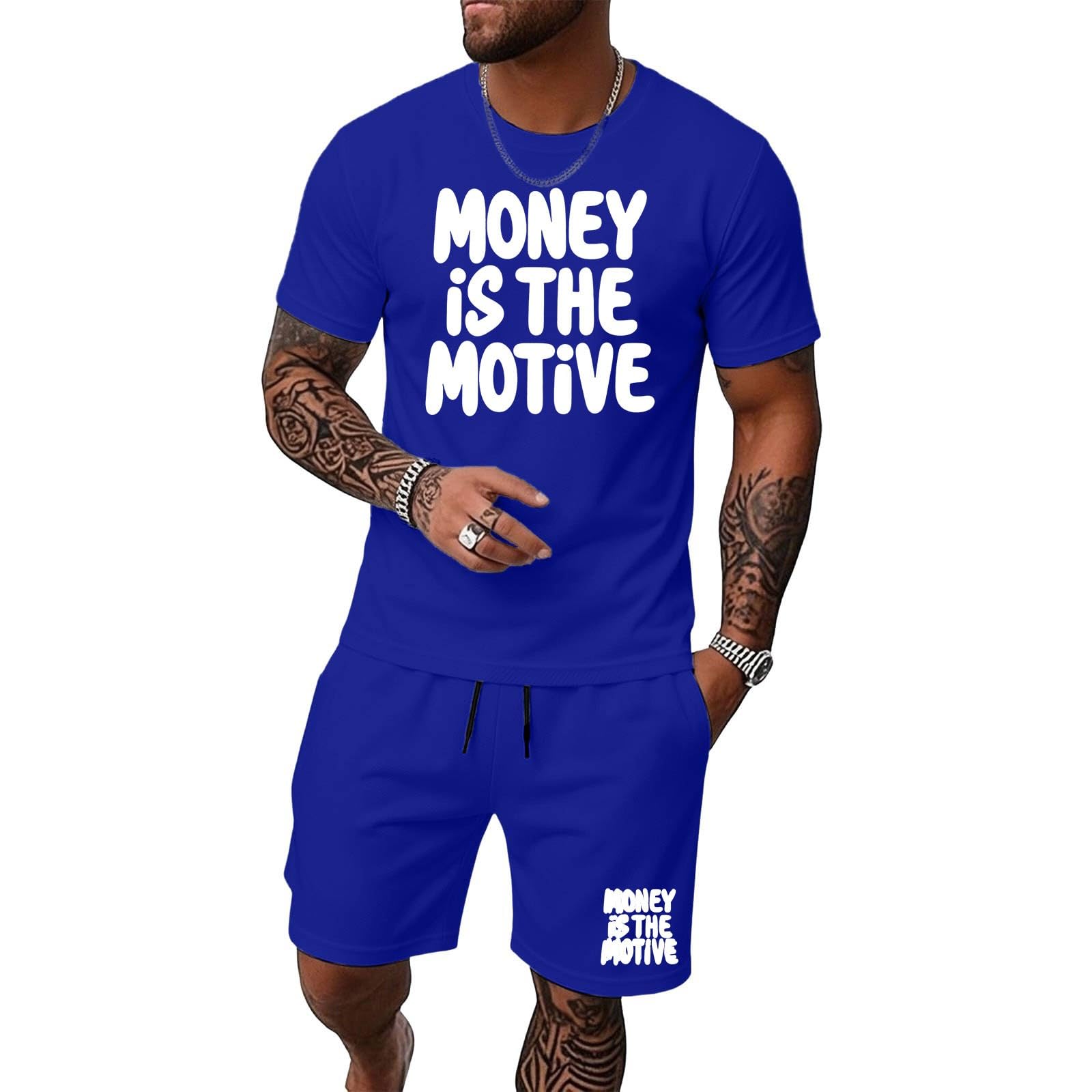 Ensemble t-shirt imprimé et short homme coton tenue été décontractée - 4