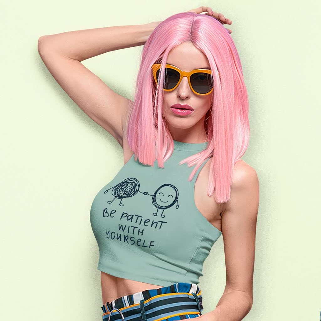 Be Patient with Yourself Racerback Cropped Tank - Cute Design Women's Tank - Trendy Design Tank Top