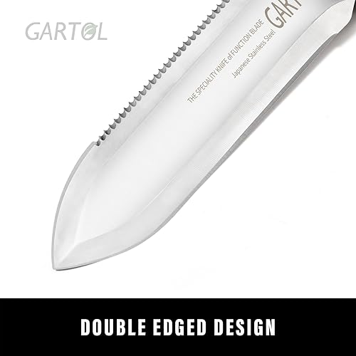 Miniatura 4 de GARTOL Hori Hori - Cuchillo de jardín con hoja de acero de 7 pulgadas, mango de madera de espiga completa, funda Oxford, herramientas de jardín para