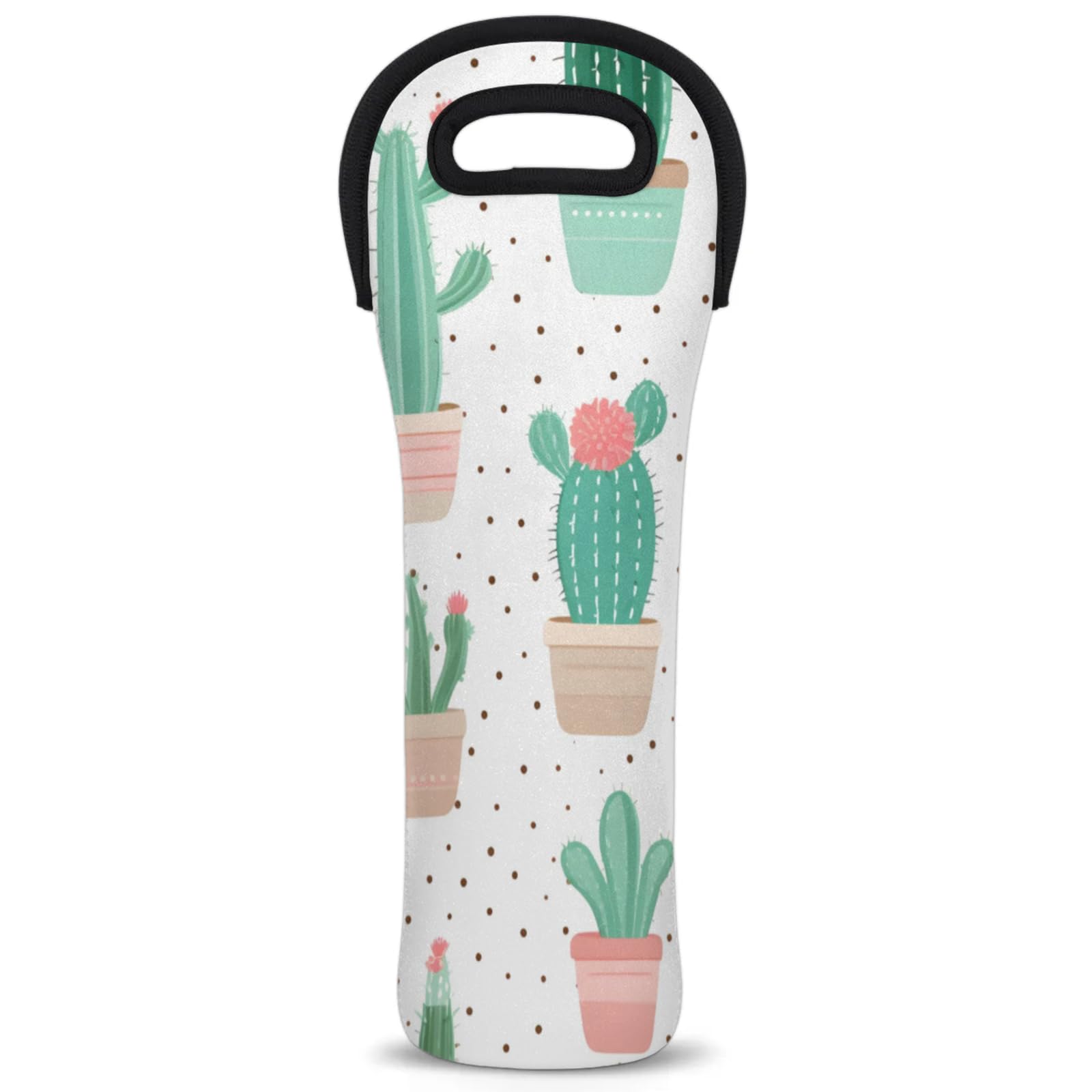 Neoprene Wine Tote Carrier Bag for Wine,Water, Champagne, Beer, Baby Bottles 15.6 x 5.1 Inches, Protective Wine Bag,Cactus