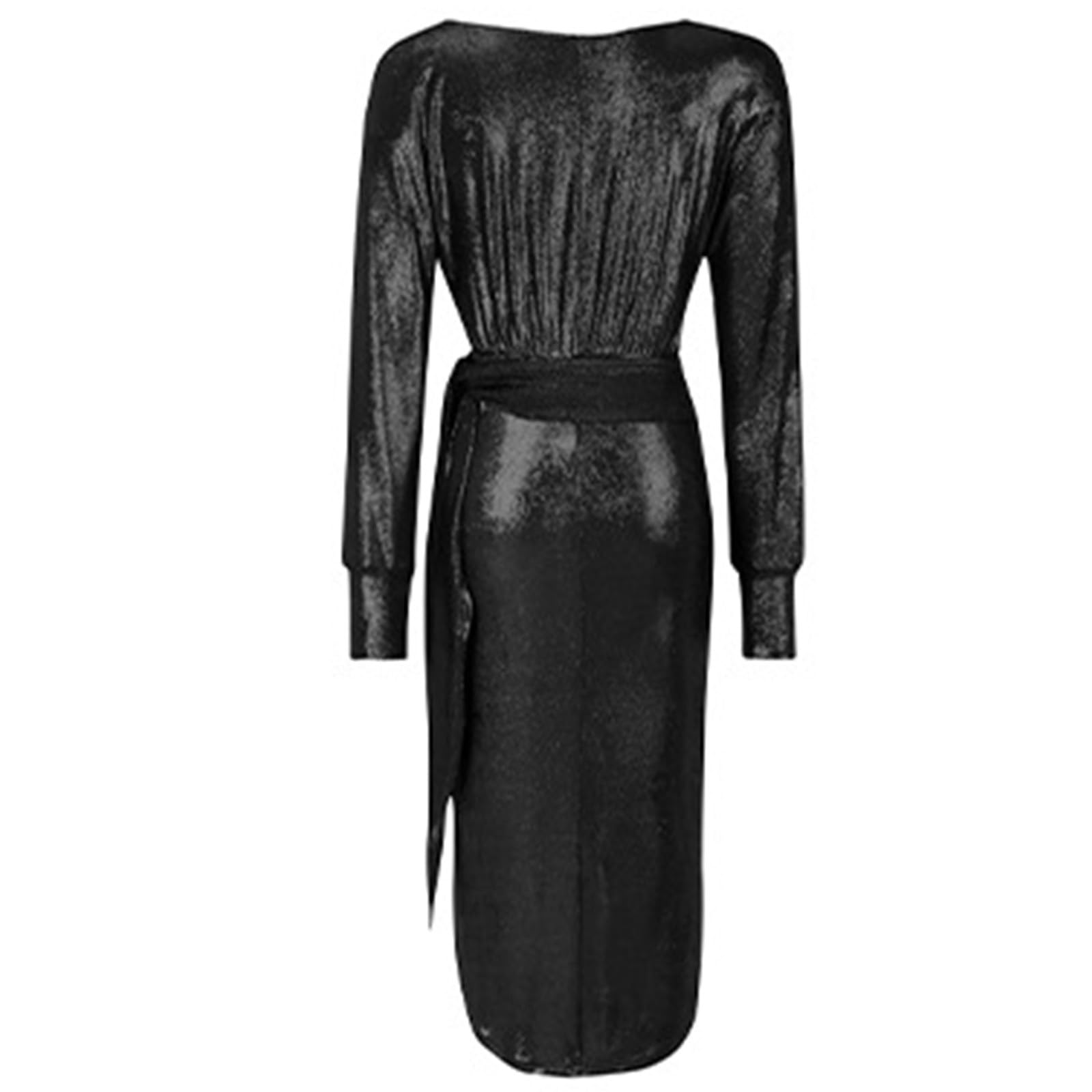 Generisch Mujer 2025 Manga Larga de Terciopelo Midi Vestidos de Noche Elegante Encaje Cuello en V Cintura Alta Vestido de Noche para Invitados de Noche