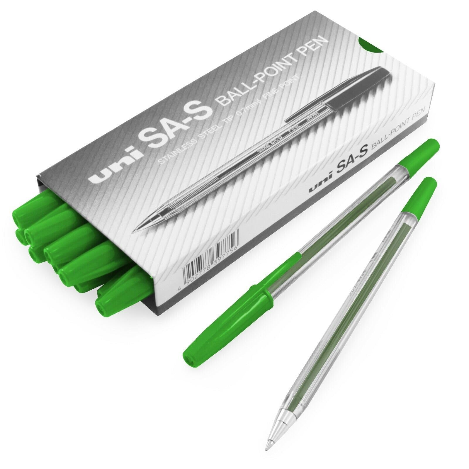 Uni-Ball SA-S Fine 0.7 mm Nib Ballpoint Pen, Green, Pack of 12