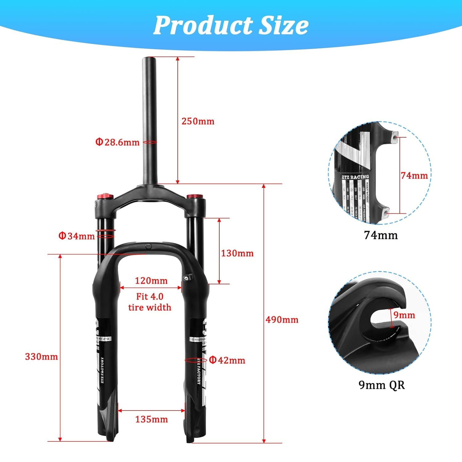 Amazon.com : ZTZ 20 * 4.0 inch Fat Tire Air Suspension Fork
