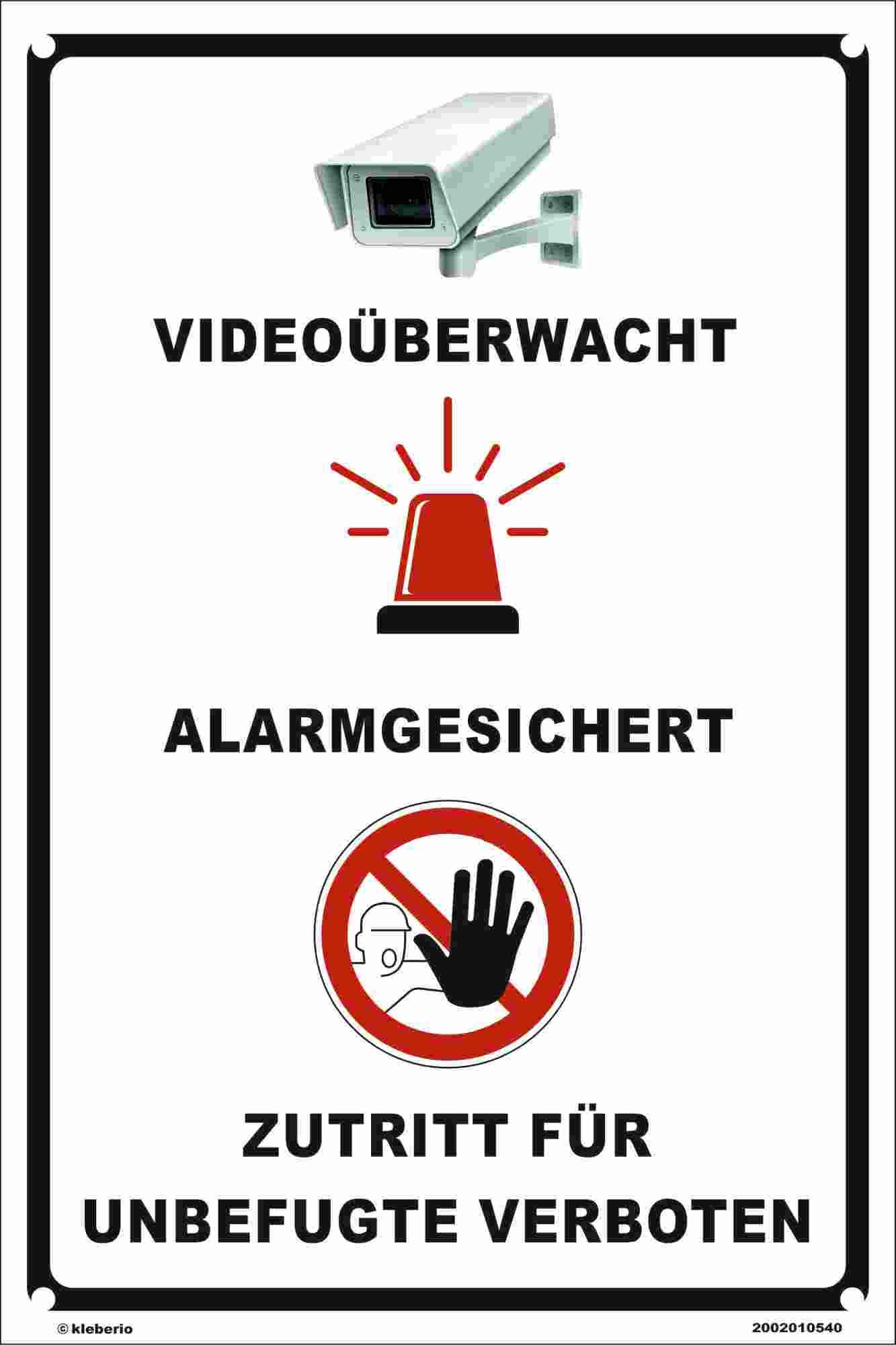 Schild 60 x 40 cm - Videoüberwacht Alarmgesichert - mit 4 Bohrungen