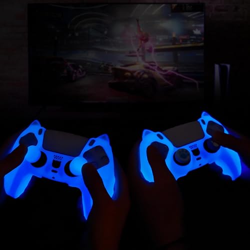 Miniatura 7 de Funda de silicona que brilla en la oscuridad para el controlador de PS5, incluye 8 empuñaduras para el pulgar que brillan y 2 accesorios de tapas de