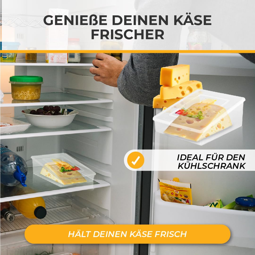 ZEAYEA 8er Set Käsebehälter Für Scheiben – 10,9x4,8x10,4 Cm, Transparent, Mit Klappdeckel, Spülmaschinengeeignet