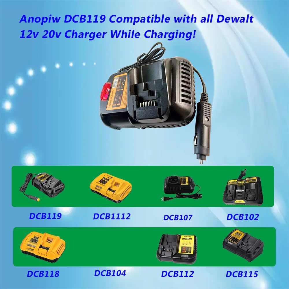DCB119 Car Charger Replace Dewalt 20v Car Battery Charger DCB119 to Charge Dewalt 12V 20V DCB201 DCB202 DCB203 DCB205 DCB206 DCB606 DCB609...