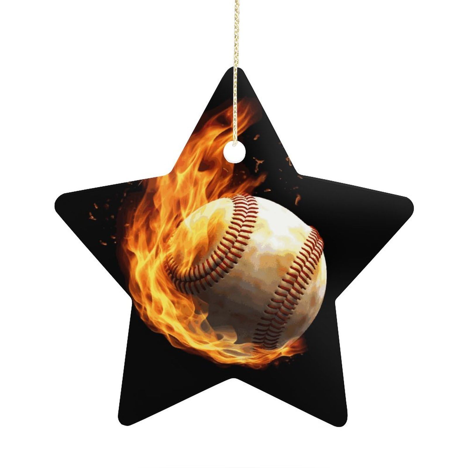 Fodpand Women's Style Fire Baseball Ornament With String, Keepsake Hanging Decorations,Ceramic Ornaments For Men Indoor Home Holiday Party Gifts