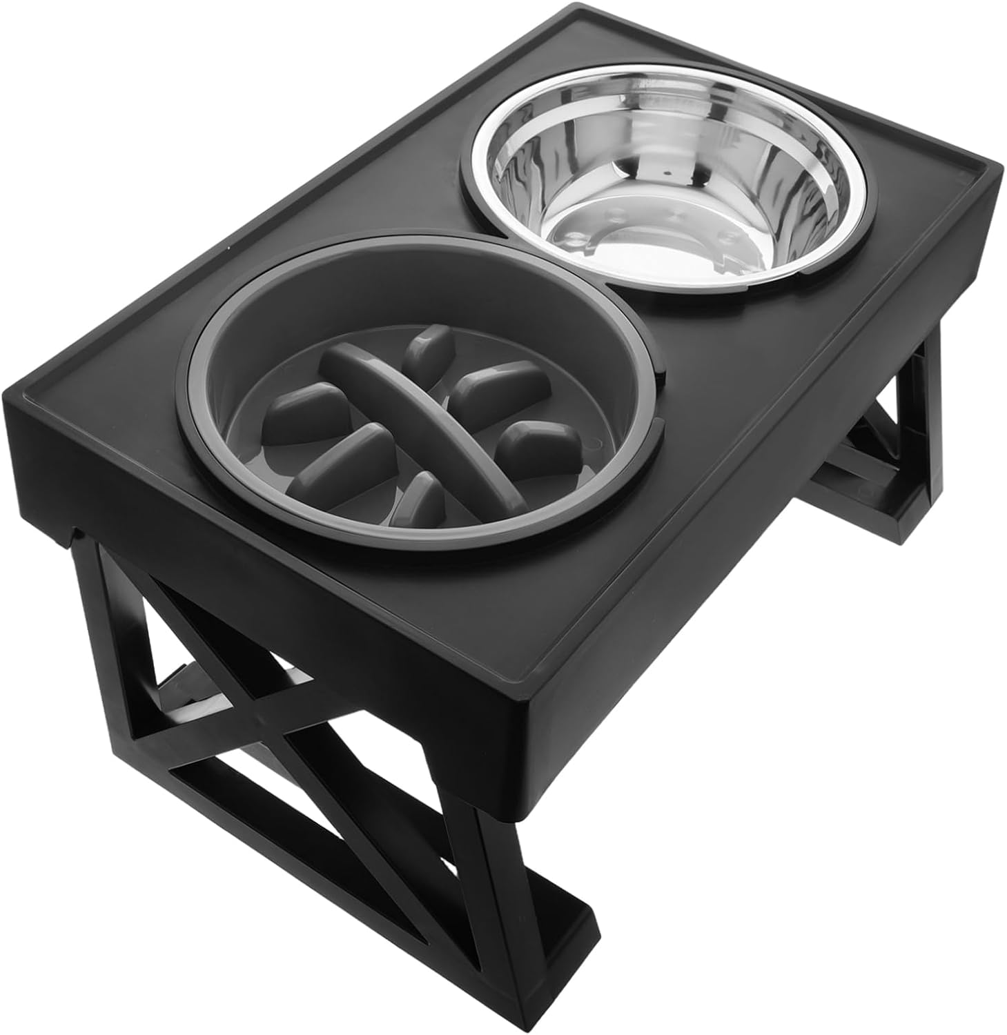 Elevated Cat Bowl Set Stainless Steel Slow Feeder Choke Design Dual Bowls for Food and Water Adjustable Height PET Feeder for Small Dogs and Cats for Home and Travel