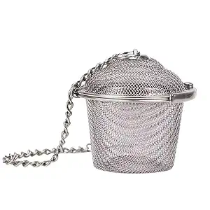 Giffy Stainless Steel Teapot Tea Infuser Filter Basket for Green Tea Loose Leaf Tea Bags with Chain and Hook Rust-Free | Locking Infuser Basket (1)