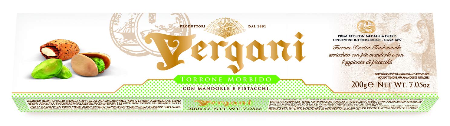 Vergani Almond Nougat Candy Bars - Barrette Di Torrone Di Mandorle (Soft Almond & Pistachio, 200g)