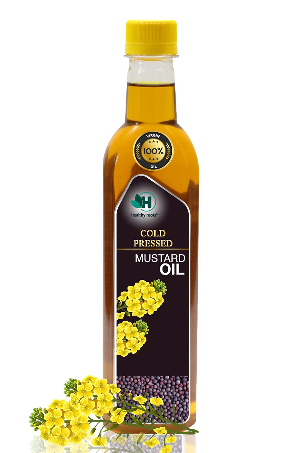 Healthy Roots 0.5L Cold Pressed Mustard/Sarson Oil (Virgin, Chekku/Ghani) - 500 ml Wood Pressed Mustard Oil for cooking