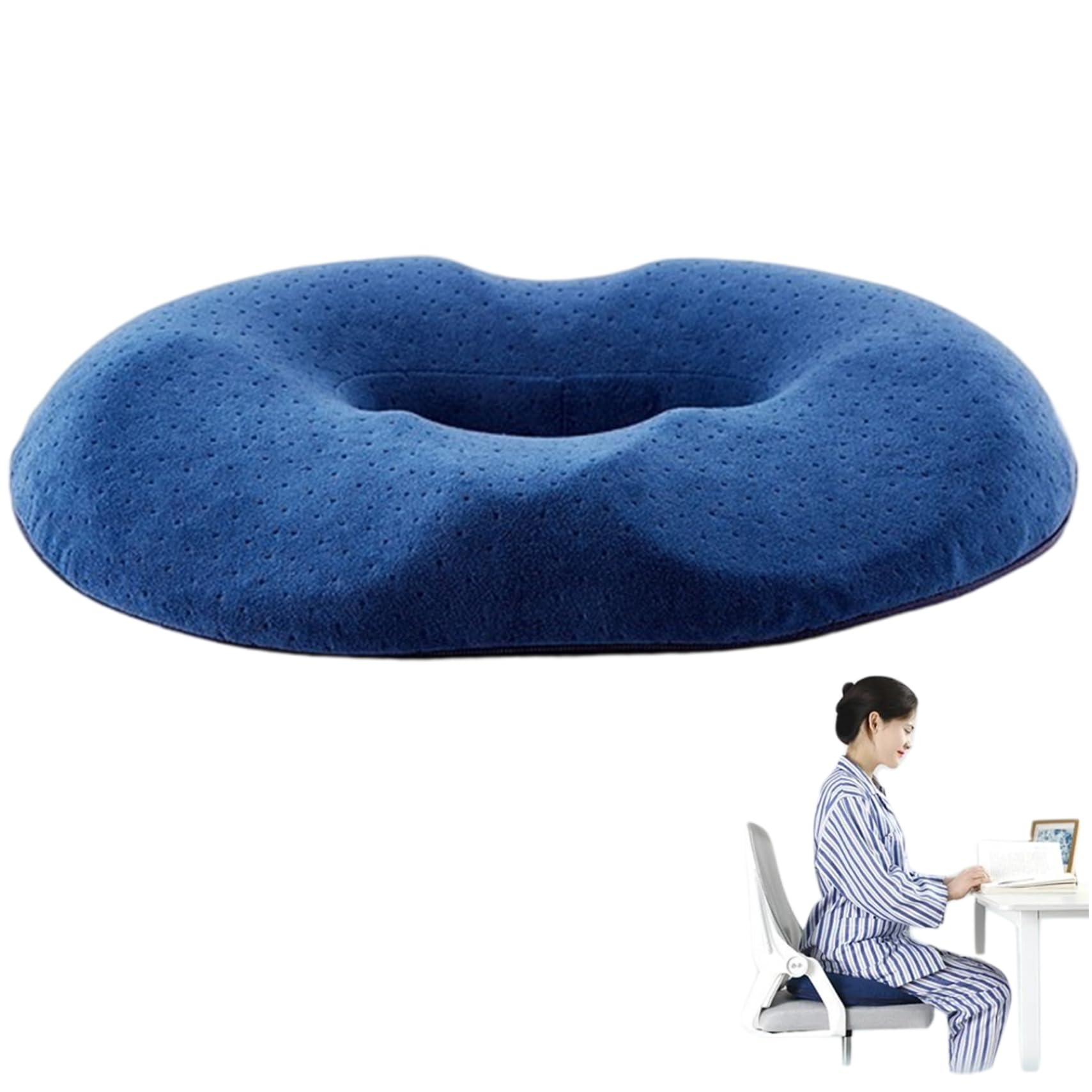 NASSMOSSE Hemorrhoid Donut Pillow, Memory Foam Slow Rebound Hemorrhoid Pillows for Sitting Anti-Slip & Thickened with Pressure Relief Hole & Slope Design Blue