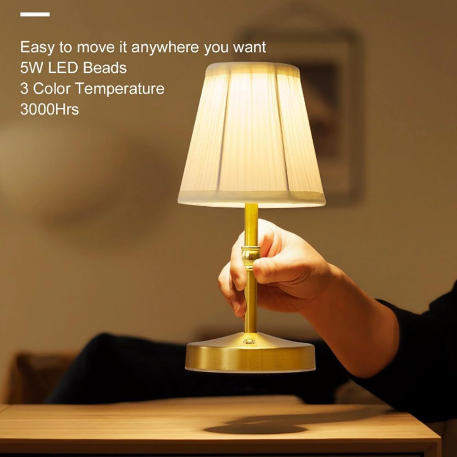 Kabellose LED Schreibtischlampe Touch-Steuerung dimmer Stoffschirm tragbare Tischleuchte ebauter 1800-mAh-Akku ideal für Schlafzimmer und Café