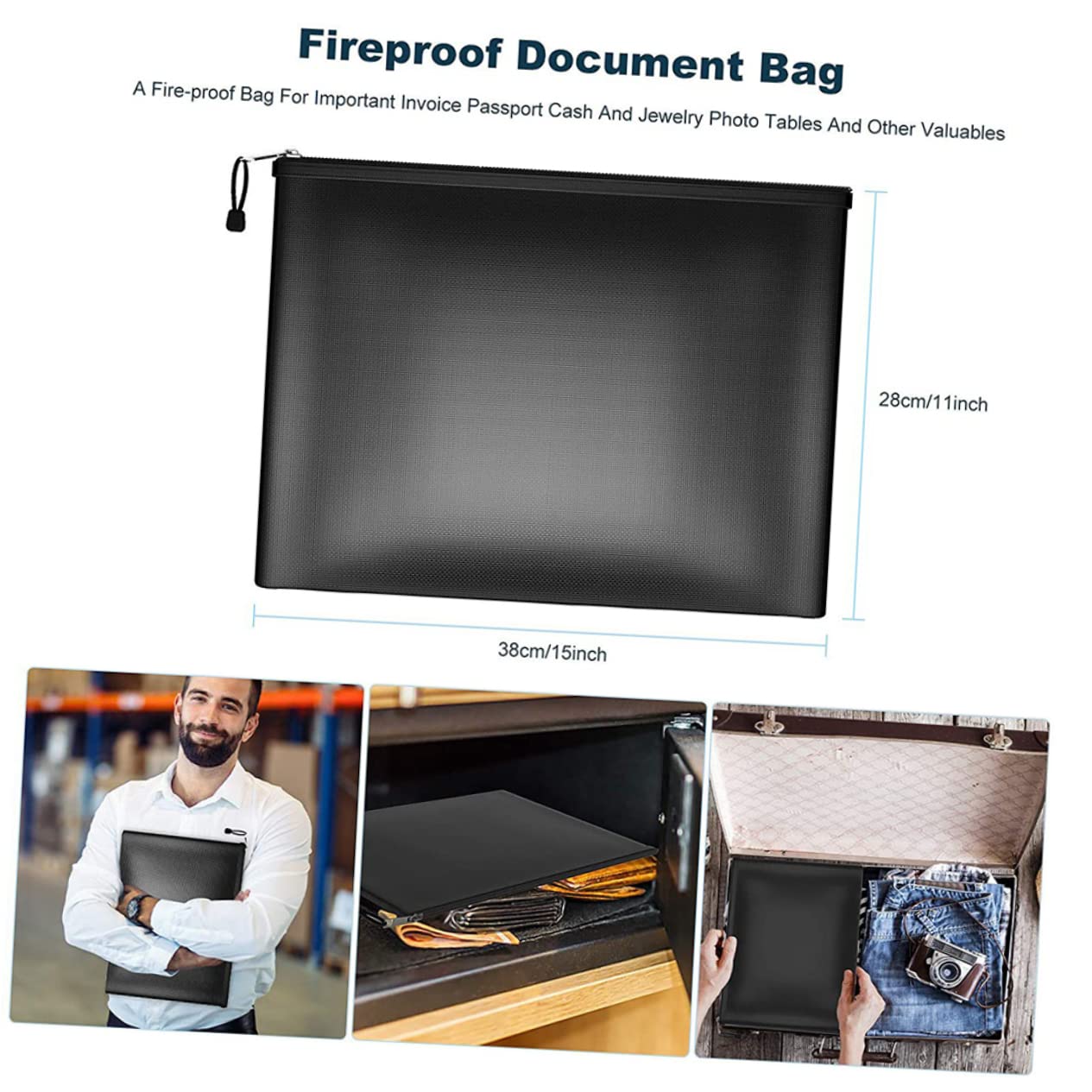 PLAFOPE Bolsa Para Documentos Ignífuga Almacenamiento Seguro Para Contratos y Documentos Importantes Protección Contra Incendios y Agua Casa u Oficina