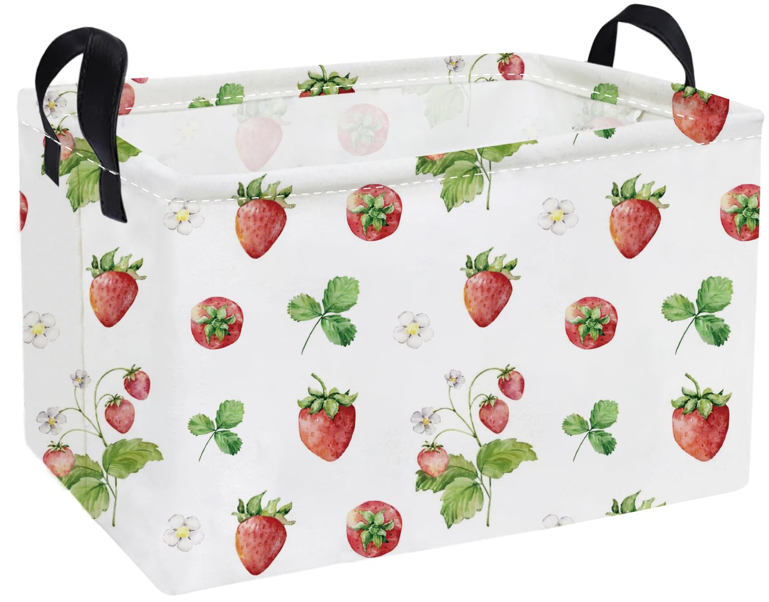 Essme Rectangular Kids Baskets,Strawberry Storage Box,Cute Basket for Kids with Handles for Room Decor, Book Bins,Shelf Basket.(Strawberry)